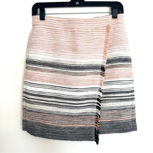 LOFT Dresses & Skirts - LOFT Tweed Striped Wrap Mini Skirt in Pink and Black Size 2